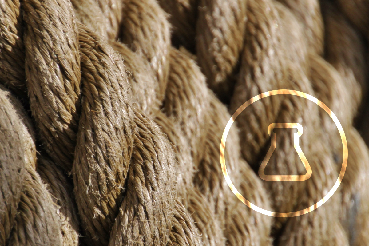Close up image of rope with beaker in circle icon 